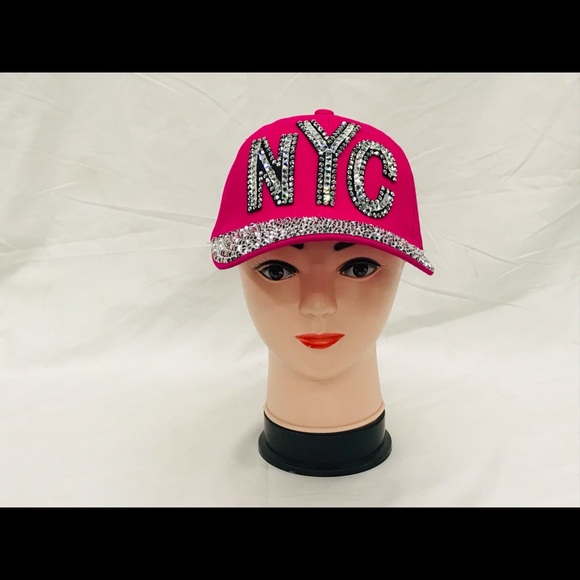 NYC Fashion Rhinestones Bling Studs Golfer Baseball Cap Hot Pink Fuchsia - Picture 1 of 5